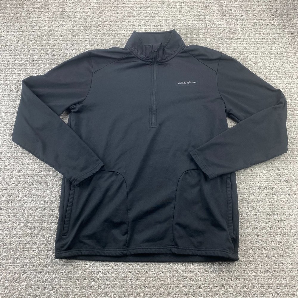 Eddie Bauer Motion Running Shirt Men Medium M Black Long Sleeve 1/4 Zip Sweater